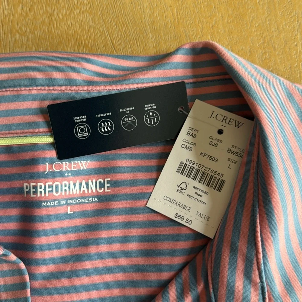 NEW J. Crew Pink and Blue Striped Performance Men’s Polo Shirt - Picture 7 of 8